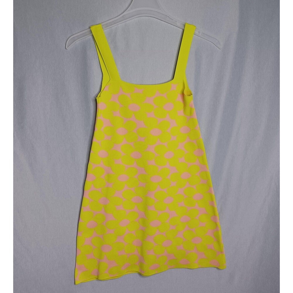 Zara Dress Womens Small Yellow Floral Knit Square Neck Sundress Mini A Line Boho